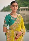 Lime Green Designer Embroidered Silk Saree