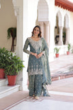 Designer Fendi Silk Kurti Sharara Set With Coding Sequins Embroidery