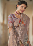 Dusky Purple Woven Banarasi Tissue Organza Silk Saree With Digital Print