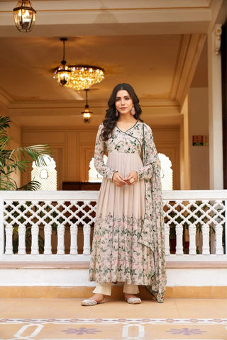 Printed Anarkali Kurta With Pent & Dupatta Set - women's fashion mart