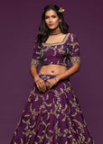 Royal Purple Georgette Embroidered Lehenga With Net Dupatta