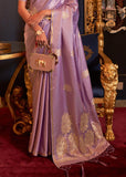 Delicate Purple Woven Banarasi Satin Silk Saree