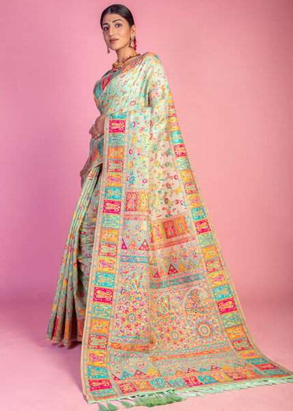 Delight Green Woven Kashmiri Jamewar Silk Saree