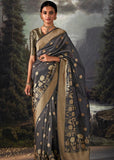 Classic Gold and Grey Woven Banarasi Organza Silk Saree