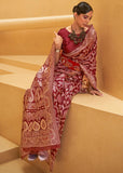 Wine Red Woven Lucknowi Banarasi Silk Saree