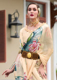 Cream Beige Printed Georgette Saree