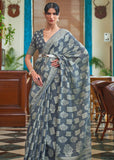 BEAUTIFUL CLASSIC GREY WOVEN LUCKNOWI SAREE