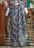 Classic Grey Woven Lucknowi Cotton Silk Saree