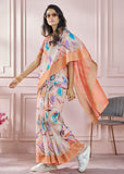 Bloom Peach Woven Banarasi Cotton Silk Saree With Digital Print