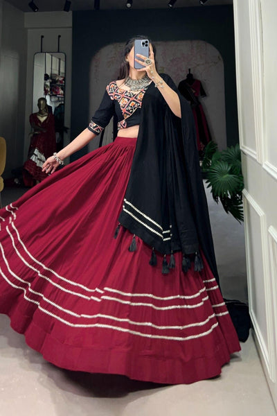 Maroon Plain With Patola Print Pure Rayon Lehenga Choli -WOMEN FASHION Default Title women's fashion mart