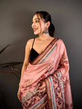 Classic Kalamkari Lotus Tussar Saree