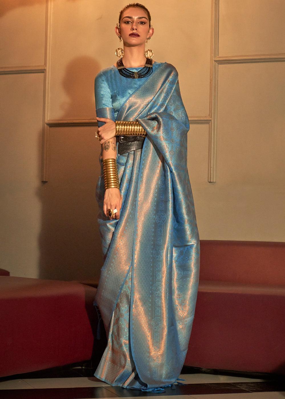 Vista Blue Woven Royal Kanjivaram Silk Saree