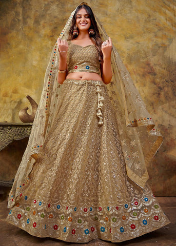Safari Beige  Heavy Embroidered Designer Lehenga