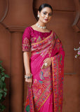Queen Pink Woven Embroidered Silk Saree