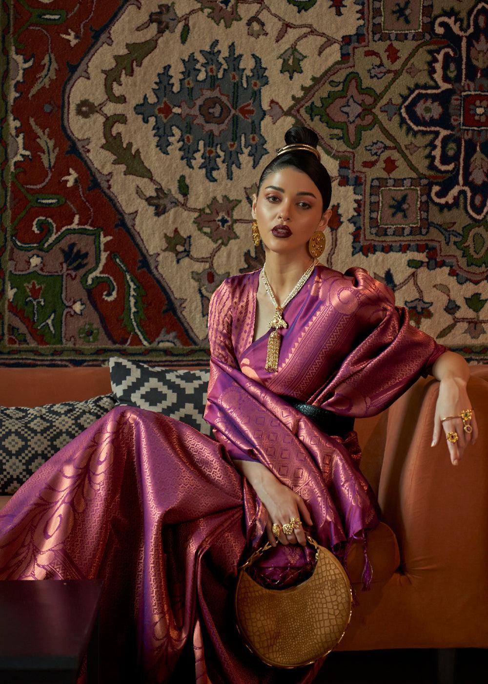 Orchid Purple Woven Banarasi Brocade Silk Saree