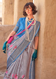 Cloud Grey Georgette Silk Saree With Floral Print