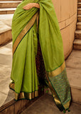 Bright Lime Green Woven Banarasi Patola Silk Saree