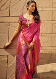 Carnation Pink Woven Banarasi Patola Silk Saree