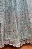 Sky Blue Sparkle Thread Embroidery With Zarkan And Mirror Work Gown - women's fashion mart