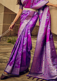 Charming Purple Woven Satin Silk Banarasi Saree With Brocade Blouse