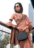 Apricot Peach Woven Linen Tissue Silk Saree