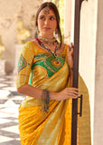 Vibrant Yellow Woven Banarasi Soft Silk Saree