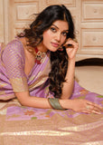 Tulle Purple Woven Banarasi Silk Saree