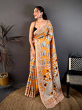 Artistic Ajrakh Style Tussar Kalamkari Saree