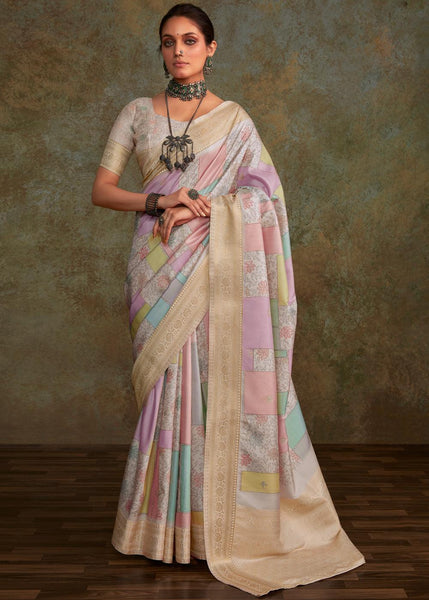 Off White Soft Silk Saree With Digital Print