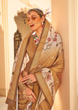 Safari Beige Floral Printed Cotton Linen Saree