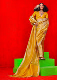 Mustard Yellow Woven Banarasi Tissue Silk Saree