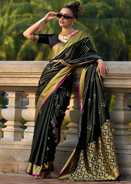 Black Woven Banarasi Soft Silk Saree