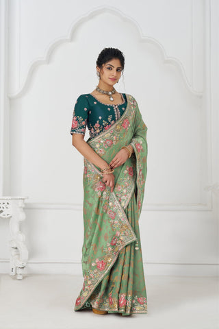 Green Pure Dola Viscose Silk Wedding Perfect Saree