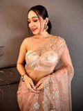 Artistic Pearl Embroidered Glass Organza Saree