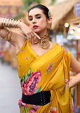 Golden Yellow Printed Georgette Saree