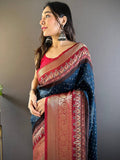 Blue Graceful Bandhej Silk Saree  women's fashion mart