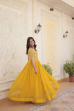 Yellow colour embroidery sequence work gown -Designer Suit M / Yellow women's fashion mart