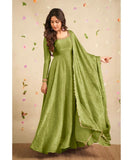 Delightful Embroidery Green Color Anarkali Gown with Dupatta