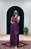 Wine Colour Indo Western Style Kurti With Palazzo -Designer Suit Purple women's fashion mart