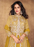 Ravishing Embroidered Silk Anarkali Gown in Yellow - women's fashion mart