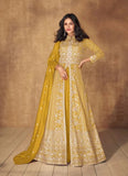 Ravishing Embroidered Silk Anarkali Gown in Yellow - women's fashion mart