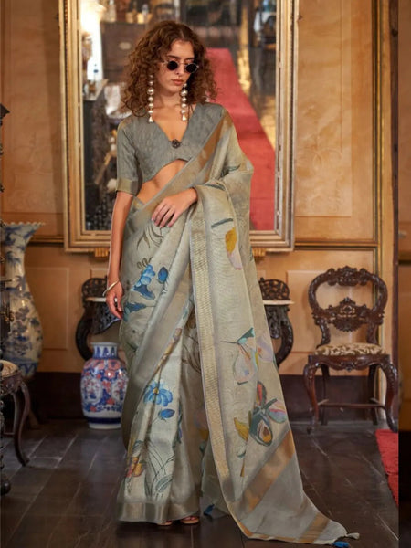 Exquisite Soft Weaved Digital Printed Grey Saree - women's fashion mart