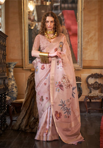 Glorious Soft Weaved Digital Printed Pastel Rose Gold Saree - women's fashion mart