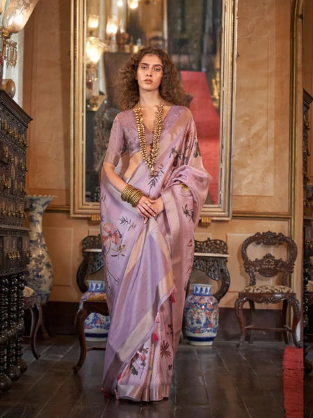 Luxurious Soft Weaved Digital Printed Dusty Lavender Saree - women's fashion mart