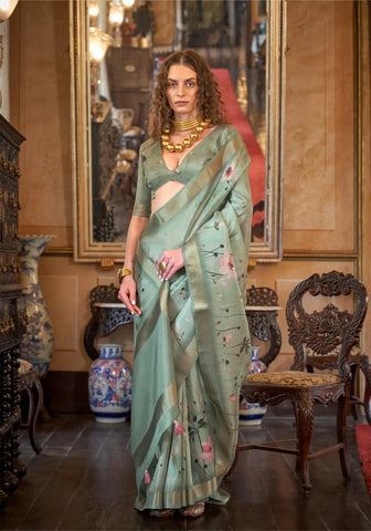 Precious Soft Weaved Digital Printed Sea Green Saree - women's fashion mart