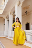 Yellow Embroidered Georgette Crop Top And Palazzo Set -WOMEN FASHION XS women's fashion mart