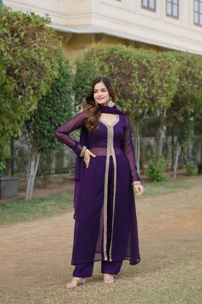 Readymade Embroidered Work Women Kurti Pant With Dupatta Set - women's fashion mart