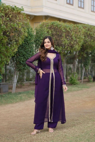 Readymade Embroidered Work Women Kurti Pant With Dupatta Set - women's fashion mart