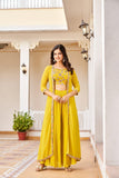 Yellow Embroidered Georgette Crop Top And Palazzo Set -WOMEN FASHION XS women's fashion mart