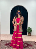 sequence embroidery work koti with palazzo full stitched suit -Designer Suit Red women's fashion mart